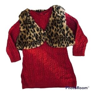 Sweater dress with fur vest